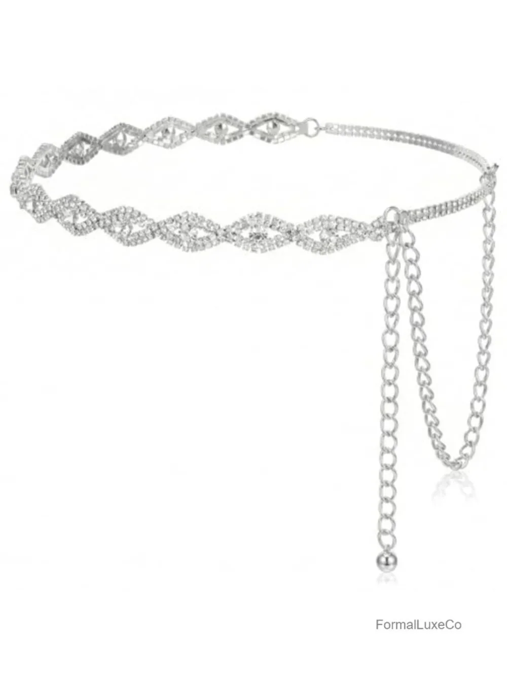 Sparkly Crystal Chain Belt for Women - Adjustable Silver Waist Belt for Dresses